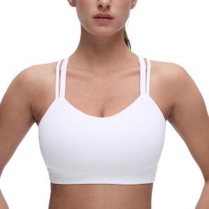 CRZ YOGA Softness Mold Butterluxe D/DD Cup Longline Sports Bras for Women – Supportive Double Straps Cross Back Yoga Top(White)