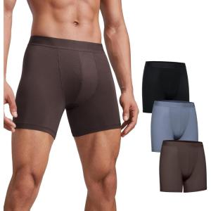 CRZ YOGA Ultra-Soft Modal Casual Boxer Briefs for Men 5″ – Lounge Underwear Double Lined Moisture Wicking Breathable 3 Pack(Black/Blue/Brown)