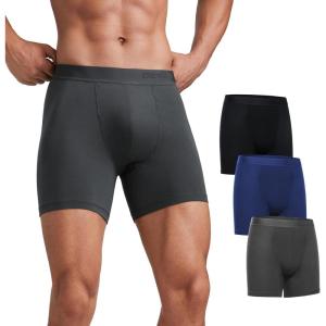 CRZ YOGA Ultra-Soft Modal Casual Boxer Briefs for Men 5″ – Lounge Underwear Double Lined Moisture Wicking Breathable 3 Pack(Black/Grey/Blue)
