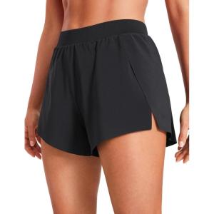 CRZ YOGA V Split Running Shorts for Women 2.5″ – High Waisted Workout Athletic Gym Track with Liner Breathable Quick Dry(Black)