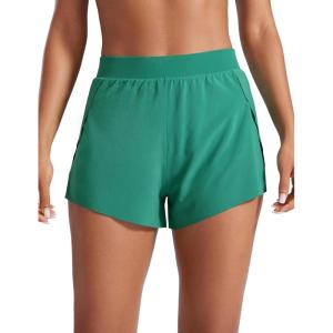 CRZ YOGA V Split Running Shorts for Women 2.5″ – High Waisted Workout Athletic Gym Track with Liner Breathable Quick Dry(Cascadia Green)