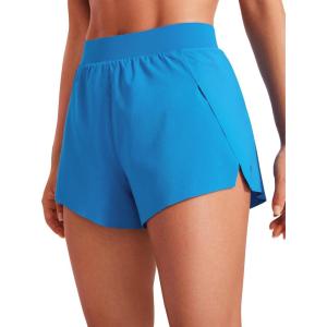 CRZ YOGA V Split Running Shorts for Women 2.5″ – High Waisted Workout Athletic Gym Track with Liner Breathable Quick Dry(Madagascar Blue)
