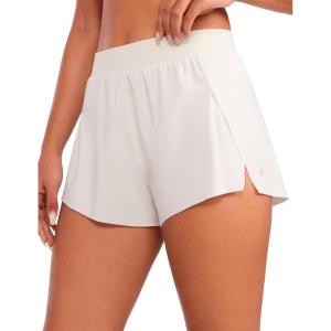 CRZ YOGA V Split Running Shorts for Women 2.5″ – High Waisted Workout Athletic Gym Track with Liner Breathable Quick Dry(Milky White (Bone))