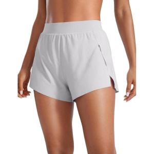 CRZ YOGA V Split Running Shorts for Women 2.5″ – High Waisted Workout Athletic Gym Track with Liner Breathable Quick Dry(Platinum Grey)