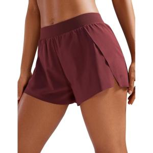 CRZ YOGA V Split Running Shorts for Women 2.5″ – High Waisted Workout Athletic Gym Track with Liner Breathable Quick Dry(Red Merlot)