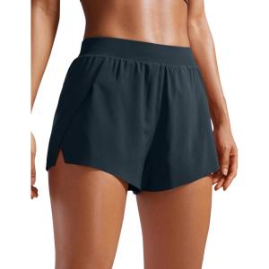 CRZ YOGA V Split Running Shorts for Women 2.5″ – High Waisted Workout Athletic Gym Track with Liner Breathable Quick Dry(True Navy)