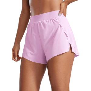 CRZ YOGA V Split Running Shorts for Women 2.5″ – High Waisted Workout Athletic Gym Track with Liner Breathable Quick Dry(Vita Pink)