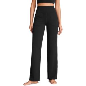 CRZ YOGA Womens Butterluxe High Waist Wide Leg Pants with Pockets 31″ – Buttery Soft Comfy Casual Yoga Lounge(Black)