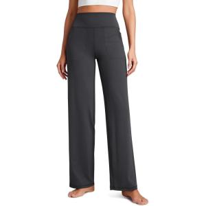 CRZ YOGA Womens Butterluxe High Waist Wide Leg Pants with Pockets 31″ – Buttery Soft Comfy Casual Yoga Lounge(Mysterious Grey)