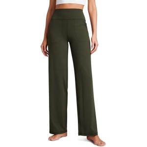 CRZ YOGA Womens Butterluxe High Waist Wide Leg Pants with Pockets 31″ – Buttery Soft Comfy Casual Yoga Lounge(Olive Green)