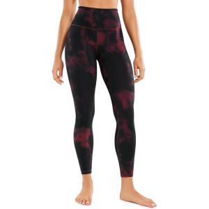 CRZ YOGA Womens Butterluxe High Waisted Yoga Leggings 25″ – Double Seamed Buttery Soft Comfy Athletic Gym Workout Pants(Burgundy Tie Dye Flowers)