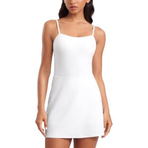 CRZ YOGA Womens Butterluxe Tennis Dress Spaghetti Strap Casual Athletic Sports Outfits with Built-in Shorts and Bras(White)