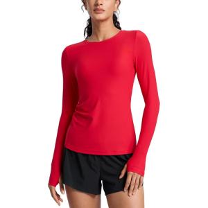 CRZ YOGA Womens Cloudweight Long Sleeve Workout Tops Lightweight Athletic Basic Shirts Soft Casual T-Shirt with Thumb Hole(Aurora Red)