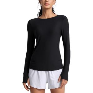 CRZ YOGA Womens Cloudweight Long Sleeve Workout Tops Lightweight Athletic Basic Shirts Soft Casual T-Shirt with Thumb Hole(Black)