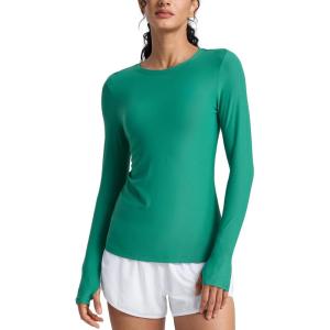 CRZ YOGA Womens Cloudweight Long Sleeve Workout Tops Lightweight Athletic Basic Shirts Soft Casual T-Shirt with Thumb Hole(Cascadia Green)