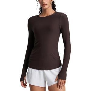 CRZ YOGA Womens Cloudweight Long Sleeve Workout Tops Lightweight Athletic Basic Shirts Soft Casual T-Shirt with Thumb Hole(Hot Fudge Brown)