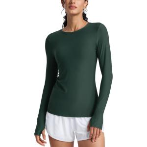 CRZ YOGA Womens Cloudweight Long Sleeve Workout Tops Lightweight Athletic Basic Shirts Soft Casual T-Shirt with Thumb Hole(Legend Green)