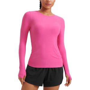 CRZ YOGA Womens Cloudweight Long Sleeve Workout Tops Lightweight Athletic Basic Shirts Soft Casual T-Shirt with Thumb Hole(Magenta)