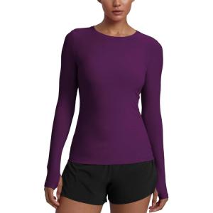 CRZ YOGA Womens Cloudweight Long Sleeve Workout Tops Lightweight Athletic Basic Shirts Soft Casual T-Shirt with Thumb Hole(Plum Magenta)
