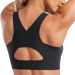CRZ YOGA Womens Flex Sculpt Racerback Sports Bra – U Neck Medium Impact Padded Wireless Workout Gym Crop Top(Black)