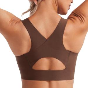 CRZ YOGA Womens Flex Sculpt Racerback Sports Bra – U Neck Medium Impact Padded Wireless Workout Gym Crop Top(Coffee Brown)