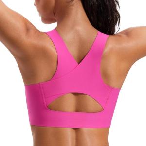 CRZ YOGA Womens Flex Sculpt Racerback Sports Bra – U Neck Medium Impact Padded Wireless Workout Gym Crop Top(Hibiscus Purple)