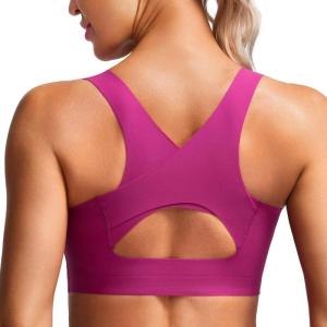 CRZ YOGA Womens Flex Sculpt Racerback Sports Bra – U Neck Medium Impact Padded Wireless Workout Gym Crop Top(Magenta Purple)