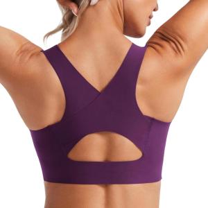 CRZ YOGA Womens Flex Sculpt Racerback Sports Bra – U Neck Medium Impact Padded Wireless Workout Gym Crop Top(Plum Magenta)