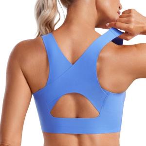 CRZ YOGA Womens Flex Sculpt Racerback Sports Bra – U Neck Medium Impact Padded Wireless Workout Gym Crop Top(Wild Indigo)