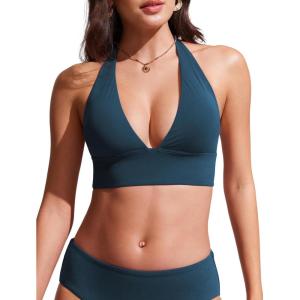 CRZ YOGA Womens Halter Bikini Tops V Neck Swim Bathing Suit Sexy Backless Swimsuit Padded(Insignia Blue)