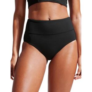 CRZ YOGA Womens High Waisted Bikini Bottom Full Coverage Tummy Control Bathing Suit Wide Waistband Swimsuit Swim Briefs(Black)