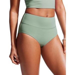 CRZ YOGA Womens High Waisted Bikini Bottom Full Coverage Tummy Control Bathing Suit Wide Waistband Swimsuit Swim Briefs(Green Palm Court)
