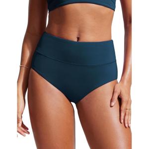 CRZ YOGA Womens High Waisted Bikini Bottom Full Coverage Tummy Control Bathing Suit Wide Waistband Swimsuit Swim Briefs(Insignia Blue)