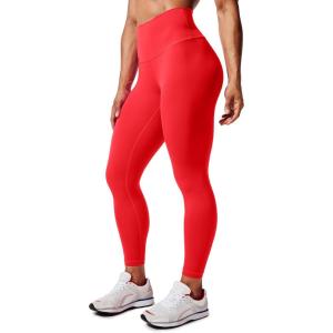 CRZ YOGA Women’s Hugged Feeling Compression Leggings 25 Inches – Thick High Waisted Tummy Control Workout Pants Tights(Deep Red)