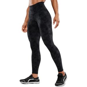 CRZ YOGA Women’s Hugged Feeling Compression Leggings 28 Inches – High Waist Thick Tummy Control Workout Pants(Tie Dye Smoke Ink)