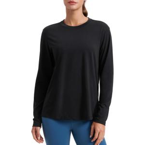 CRZ YOGA Womens Long Sleeve Tops High Crew Neck Casual Fall Shirts Basic Quick Dry Workout Athletic T-Shirt(Black)