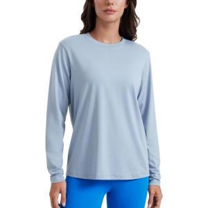 CRZ YOGA Womens Long Sleeve Tops High Crew Neck Casual Fall Shirts Basic Quick Dry Workout Athletic T-Shirt(Cambric Blue)