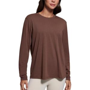 CRZ YOGA Womens Long Sleeve Tops High Crew Neck Casual Fall Shirts Basic Quick Dry Workout Athletic T-Shirt(Coffee Brown)