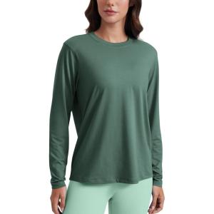CRZ YOGA Womens Long Sleeve Tops High Crew Neck Casual Fall Shirts Basic Quick Dry Workout Athletic T-Shirt(Graphite Green)