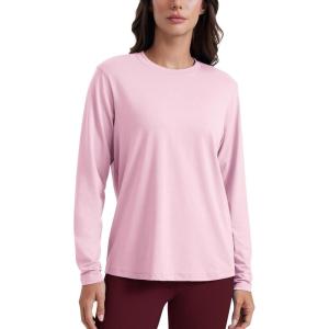 CRZ YOGA Womens Long Sleeve Tops High Crew Neck Casual Fall Shirts Basic Quick Dry Workout Athletic T-Shirt(Pink Peony)