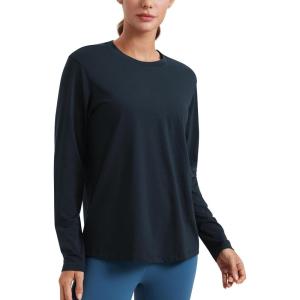 CRZ YOGA Womens Long Sleeve Tops High Crew Neck Casual Fall Shirts Basic Quick Dry Workout Athletic T-Shirt(True Navy)