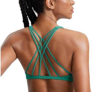 CRZ YOGA Womens Naked Feeling Criss Cross Sports Bra – Strappy Back Padded Medium Support Wireless Gym Cami Workout Yoga(Cascadia Green)