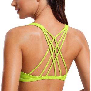 CRZ YOGA Womens Naked Feeling Criss Cross Sports Bra – Strappy Back Padded Medium Support Wireless Gym Cami Workout Yoga(Chartreuse)