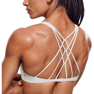 CRZ YOGA Womens Naked Feeling Criss Cross Sports Bra – Strappy Back Padded Medium Support Wireless Gym Cami Workout Yoga(Milky White)