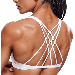CRZ YOGA Womens Naked Feeling Criss Cross Sports Bra – Strappy Back Padded Medium Support Wireless Gym Cami Workout Yoga(White)