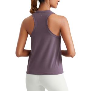CRZ YOGA Womens Pima Cotton High Neck Workout Tank Racerback Athletic Sleeveless Tops Basic Casual Yoga Shirts(Purple Gray)