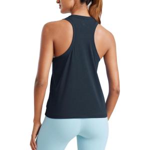 CRZ YOGA Womens Pima Cotton High Neck Workout Tank Racerback Athletic Sleeveless Tops Basic Casual Yoga Shirts(True Navy)