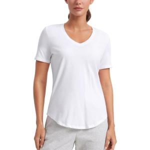 CRZ YOGA Womens Pima Cotton V Neck T-Shirt Short Sleeve Casual Workout Shirts Soft Summer Basic Tee Tops(White)
