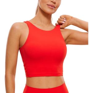 CRZ YOGA Womens U Back Sports Bras Padded High Neck Crop Workout Tank Tops(Deep Red)