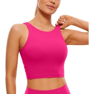 CRZ YOGA Womens U Back Sports Bras Padded High Neck Crop Workout Tank Tops(Granita Pink)